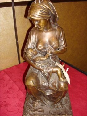"Mother Breast Feeding" by Moreau: Bronze Sculpture. Comes out of an estate, dimensions are about 20x8x9