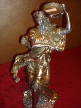 "Girl with Tambourine" by Moreau: Silver, Gold & Platinum Patina Bronze. Comes out of an estate, dimensions are about 18x8x7