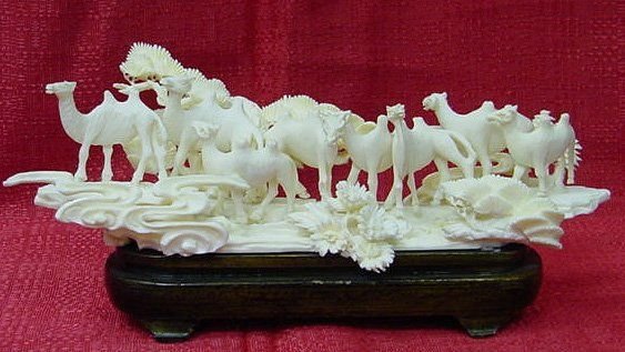 Bone Camels Jungle: This beautiful work is made of camel bones. It has very detail carvings and elegant decorations. This work is all handmade and made of real camel bone and beautifully decorated with traditional orname