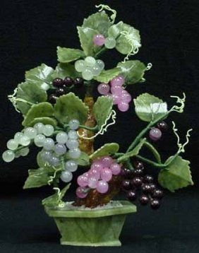 Jade Bonsai Grapes Tree: THIS LOVELY AND BEAUTIFUL JADE GRAPES VINES TREE IS MADE OF REAL JADE. THE LEAVES AND POT ARE MADE OF GREEN TAIWAN JADE. IT IS AN IDEAL DECORATION FOR YOUR LIVING ROOM, DINNING ROOM, OFFICE AND KITCHE