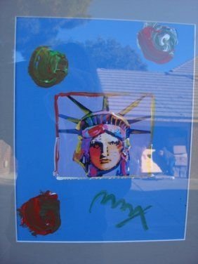 ORIGINAL Peter Max "Statue of Liberty - Blue": ORIGINAL Peter Max Acrylic on Paper Mixed Media "Statue of Liberty - Blue", comes with current COA