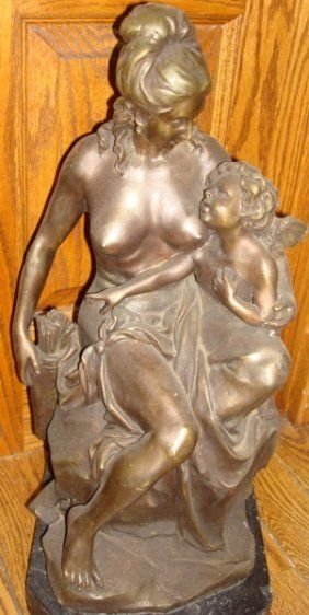 Mother and Child Bronze Sculpture by Moreau: Fine bronze sculpture of Mother and Child by Moreau. Dimensions are about 21x11x7