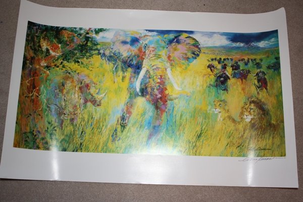 Hand Signed Leroy Neiman Poster Big Five: Hand Signed Leroy Neiman Poster Big Five double signed unframed knoedler coa