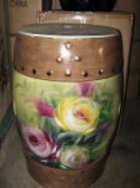 Porcelain garden foot stool- hand painted: Hand Painted garden stool. Roses are painted on with a yellow background. Height: 18 in. (45.72 cm) Depth: 12 in. (30.48 cm) Width: 12 in. (30.48 cm) (907203597)