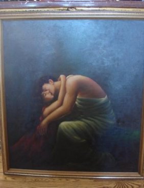 Hand-signed Vincent Desiderio Piece: Limited Edition Hand-signed Vincent Desiderio piece featuring two lovers in a passionate kiss. Measure 36"x40".