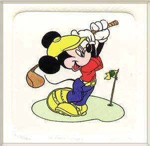 Licensed Disney Ltd. Ed. Hand Colored Etching: Licensed Disney Ltd. Ed. Hand Colored Etching, Mickey Golfing beautifully framed in a black framed and comes with COA (1011E)