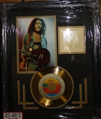 Framed Bob Marley Gold Record Collage: Framed Bob Marley Gold Record Collage 14x18 comes with COA