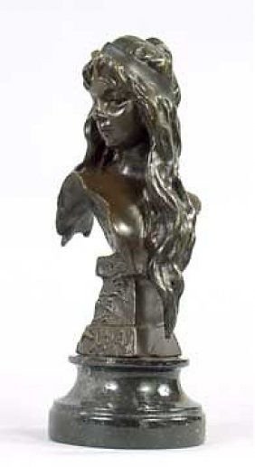 Bronze Bust Young Girl: Bronze Bust Young Girl, Bronze with marble base Dimensions: 10.00 H, 3.75 W, 3.75 D Code: 26013 attributed to Moreau