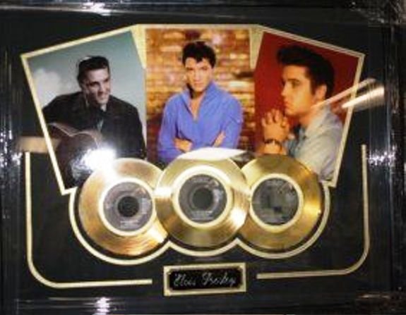 10: Framed Trio Photo & Gold Record Elvis Presley