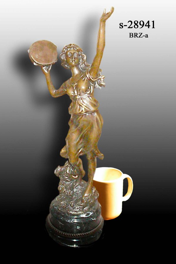 Moreau - Bronze Lady with Tamborine: Moreau style Bronze Lady with Tamborine, use mug to gauge dimensions of statue. Mug is about 4" tall. 28941