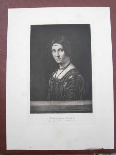 Engraving by Emery Walker (English, 1851-1933) & C: Emery Walker (English, 1851-1933). "Portrait of Lucrezia Crivelli by Leonardo da Vinci in the Louvre.", engraving. Circa approximately 1990. Image dimension 7" x 9". Reads: "Emery Walker & Cockerell P