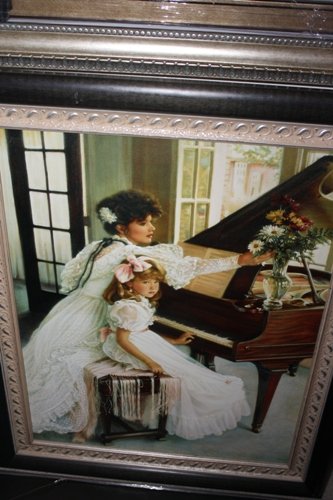 Kirk Giclee: Giclee by artist Kirk, mother and child at piano beautifully framed comes with all paperwork