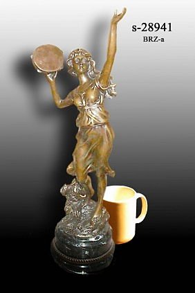 Moreau - Bronze Lady with Tamborine: Moreau style Bronze Lady with Tamborine, use mug to gauge dimensions of statue. Mug is about 4" tall. 28941