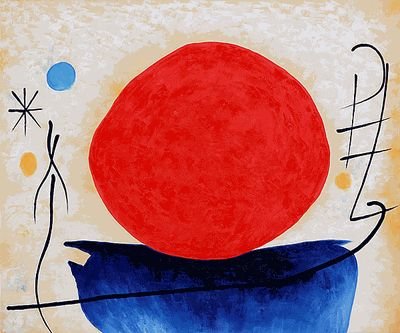 Miro - Ohne Titel (The Red Sun): Ohne Titel also called, The Red Sun, is inspired by Joan Miro. Now you can own a remarkable hand-created oil painting that is sure to captivate your guests.