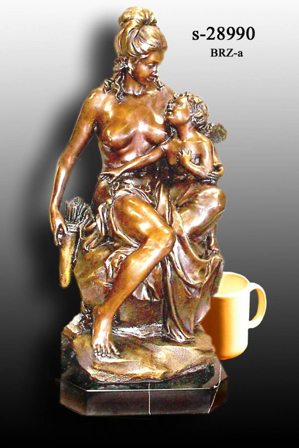 Moreau - Bronze Mother and Girl Figurine: moreau style Bronze Mother and Girl Figurine, use mug to gauge dimensions of statue. Mug is about 4" tall. 28990