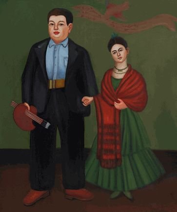 Kahlo - Frida and Diego Rivera: 20" X 24" Oil Painting On Canvas. This is a hand painted signed limited edition of a Frida Kahlo masterpiece Self Portrait Dedicated to Leon Trotsky from 1931. This is a remarkable oil painting with e