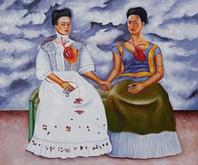 Kahlo - The Two Fridas: 20" X 24" Oil Painting On Canvas. This is a hand painted signed limited edition oil of a Frida Kahlo masterpiece The Two Fridas from 1939. A remarkable oil painting with exceptional use of color, deta
