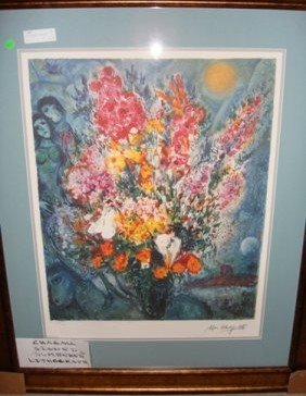 384: Signed Limited Edition Lithograph by Marc Cha: Signed Limited Edition Lithograph by Marc Chagall, "Bouquet De Fleur" comes with coa
