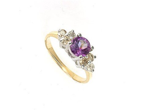 1 ctw. Amethyst & Diamond 10K Gold Ring: 1/2 ct. Brilliant Round Cut Amethyst 1/2 ctw. Genuine Brilliant Round Cut Diamonds 100% Genuine Natural Diamonds Metal Type: Solid Yellow Gold Metal stamp: 10K Size: 7