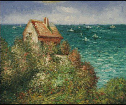 Monet - Fishermans Cottage At Varengeville: Hand painted oil signed limited edition oil on canvas, 20x24 unframed stretched ; signed authorized in house artist in a limited edition series of a famous Monet painting, The Coastguard's Cottage at