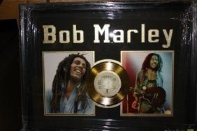 98J: 176: Framed Bob Marley Gold Record Collage: 20" X 24" Oil Painting On Canvas. Composition II is a remarkable oil painting with exceptional use of color, detail and brush strokes. The original was created in 1925. Today it has been re-created wi