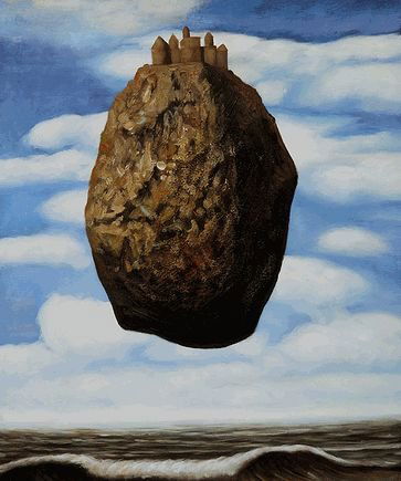 Magritte - La Chateau des Pyrenees: La Chateau des Pyrenees is a wonderful oil painting with exceptional use of color, detail and brush strokes. The original was done in 1959 by Rene Magritte. Today it has been carefully recreated detai