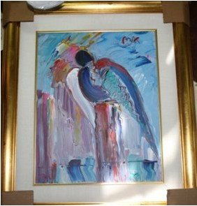 4: Original Acrylic on Canvas Peter Max Angel: Original Acrylic on Canvas Peter Max "Angel 1990" beautifully framed comes with pictured paperwork, about 24x36