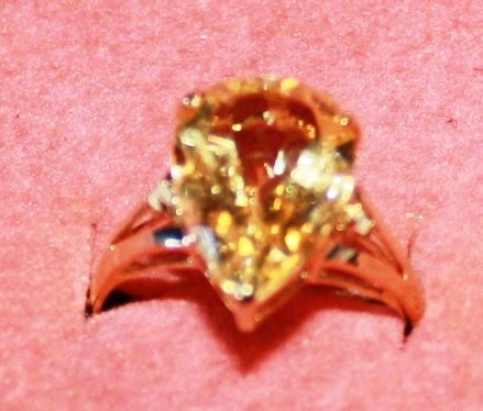 8ct Citrine 14k Gold ring: Pear cut citrine solitaire set in a 3 prong gold band