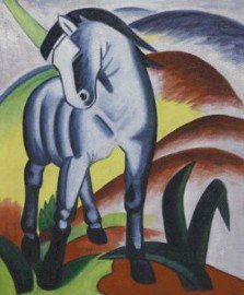 88: Blue Horse I - Monaco: Blue Horse I - Monaco is a handmade oil painting inspired by the style of Franz Marc. It would make a wonderful gift for anyone who loves horses.