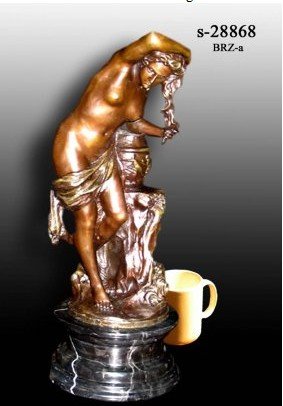 Moreau - Bronze Woman Washing Hair: Moreau style Bronze Woman Washing Hair, use mug to gauge dimensions of statue. Mug is about 4" tall. 28868 (AA_aa)