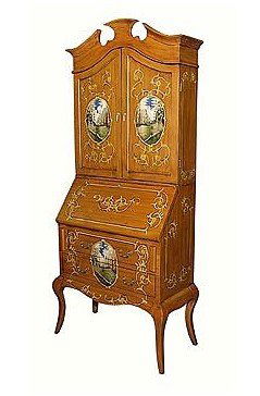 Light Brown Secretary Desk: Secretary. Light brown. scene painted on front. Design painted on sides. Dimensions: 84.00 H, 32.00 W, 17.00 D 47034(AA_aa)