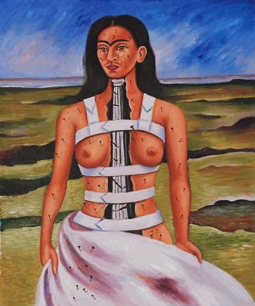 Frida - The Broken Column: 20" X 24" Oil Painting On Canvas This is a handmade art reproduction of a Frida Kahlo masterpiece The Broken Column from 1944. A remarkable oil painting with exceptional use of color, detail and brush