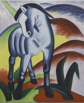Blue Horse I - Monaco: Blue Horse I - Monaco is a handmade oil painting inspired by the style of Franz Marc. It would make a wonderful gift for anyone who loves horses.