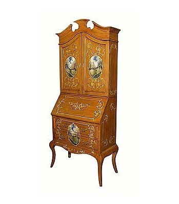 Secretary. Light brown. scene painted on front.: Code: 47034Secretary. Light brown. scene painted on front. Design painted on sides. Dimensions: 84.00 H, 32.00 W, 17.00 D