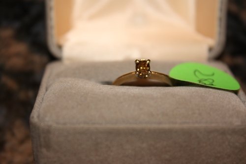 VVS1 14K Cognac Diamond Solitaire Ring: VVS1 14K Cognac Diamond Solitaire Ring