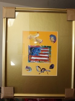 Original Mixed Media Peter Max: Original mixed media by Peter Max "Flag- Yellow" beautifully framed comes with all paperwork