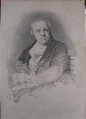 Print by T. Phillips, engraved by L. Schiavonetti: T. Phillips & L. Schiavonetti (Italian, 1765-1810). "William Blake", engraving. Circa 1813. Image dimension 14" x 10".