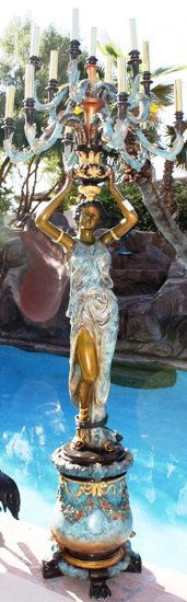 Bronze Maiden Candleabra Moreau: Bronze Maiden Candleabra by artist Moreau, dimensions are about 97x28x16