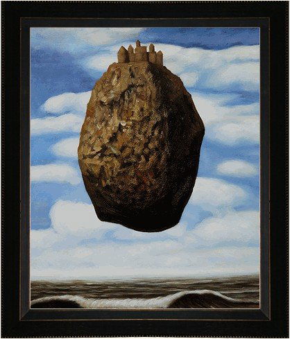 Magritte - La Chateau des Pyrenees: La Chateau des Pyrenees is a wonderful oil painting with exceptional use of color, detail and brush strokes. The original was done in 1959 by Rene Magritte. Today it has been carefully recreated detai