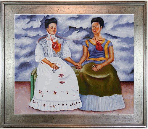 Frida - The Two Fridas: This is a handmade art signed limited edition oil on canvas, 20x24, framed of a Frida Kahlo masterpiece The Two Fridas from 1939. A remarkable oil painting with exceptional use of color, detail and br