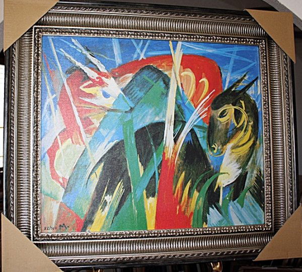 "Animaux Fabuleux" by Franz Marc: Franz Marc (February 8, 1880 – March 4, 1916) was one of the principal painters and printmakers of the German Expressionist movement. He was a founding member of "Der Blaue Reiter" ("The Blue Rider"
