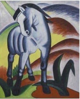 388: Blue Horse I - Monaco: Blue Horse I - Monaco is a handmade oil painting inspired by the style of Franz Marc. It would make a wonderful gift for anyone who loves horses.