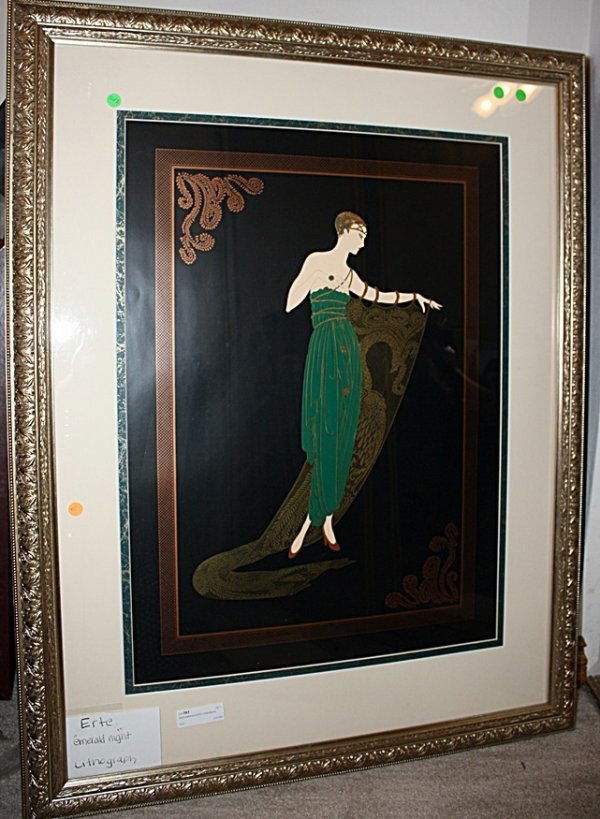 "Emerald Night" by Erte: Romain de Tirtoff (November 23, 1892 – April 21, 1990) was a Russian-born French artist and designer known by the pseudonym Erté, the French pronunciation of his initials, R.T. He was a diversely-t