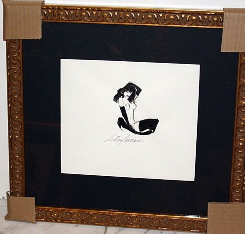 8018D Neiman Femmelin: Original black ink on paper by LeRoy Neiman "Femlin" beautifully framed comes with provenance