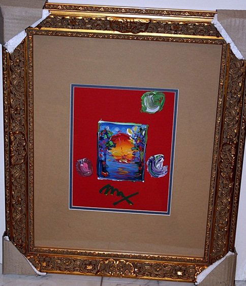 Original Peter Max Mixed Media: Original mixed media by artist Peter Max "Better World" beautifully framed comes with coa