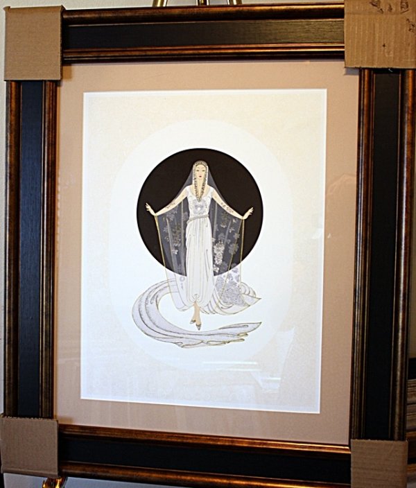 "Veil Gown" by Erte: Romain de Tirtoff (November 23, 1892 – April 21, 1990) was a Russian-born French artist and designer known by the pseudonym Erté, the French pronunciation of his initials, R.T. He was a diversely-t