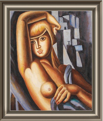 Lempicka - Portrait of Suzy Solidor Oil Painting: Portrait of Suzy Solidor was originally painted in 1933 by the Art Deco Master Tamara de Lempicka. This is a remarkable oil painting signed limited edition oil on canvas, 20x24, framed with exceptiona
