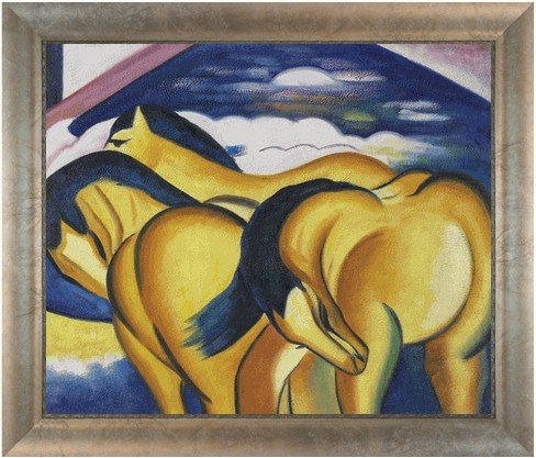 Little Yellow Horses: Little Yellow Horses is a handmade oil painting inspired by the style of Franz Marc. It would make a wonderful gift for anyone who loves horses. Image size is 20x24