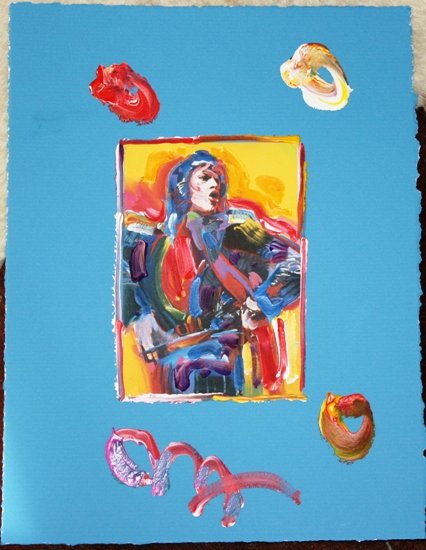 Original Peter Max "Mick Jagger": Peter Max Original Mixed Media on Paper beautifully framed comes with COA "Mick Jagger - Blue" 8059