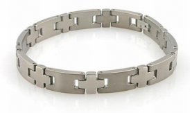 418A: Men's Bold Titanium Bracelet: Men's Bold Titanium BraceletAircraft Grade 6AL-4V Titanium Dynamic Matte Finish & High-Polished Interlocking Links Cam & Pin Connected Arced Links For A Comfort Fit Fold Over Locking Clasp For Securit